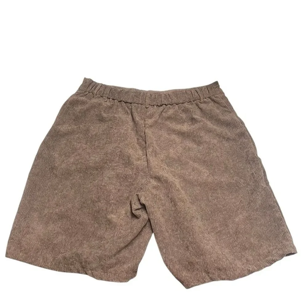 Brown Corduroy Wide Leg Bermuda Shorts N0590